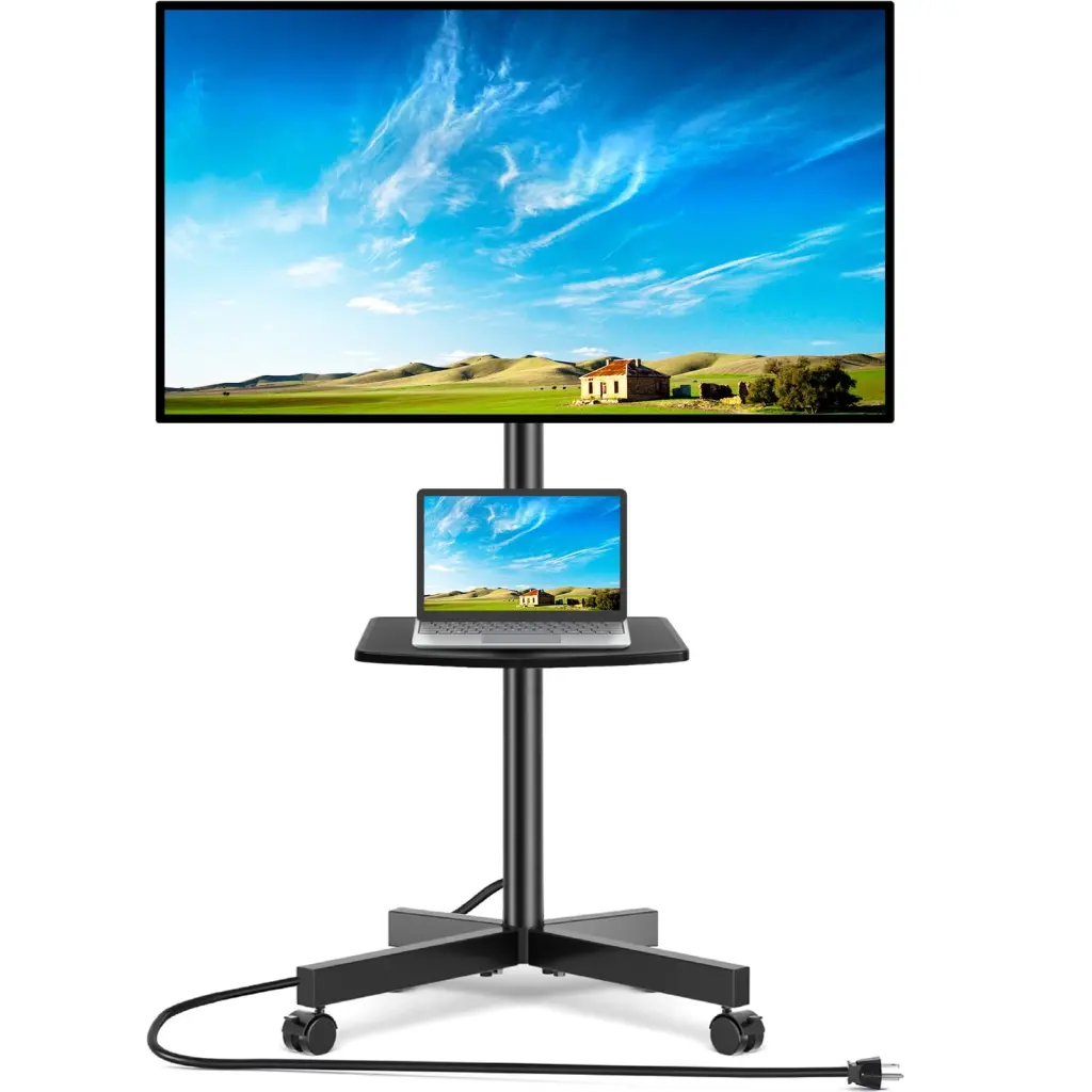 Modern Rolling TV Stand Mobile Cart 32-60 Inch Flat Panel TVs Power Outlet Black Rfiver