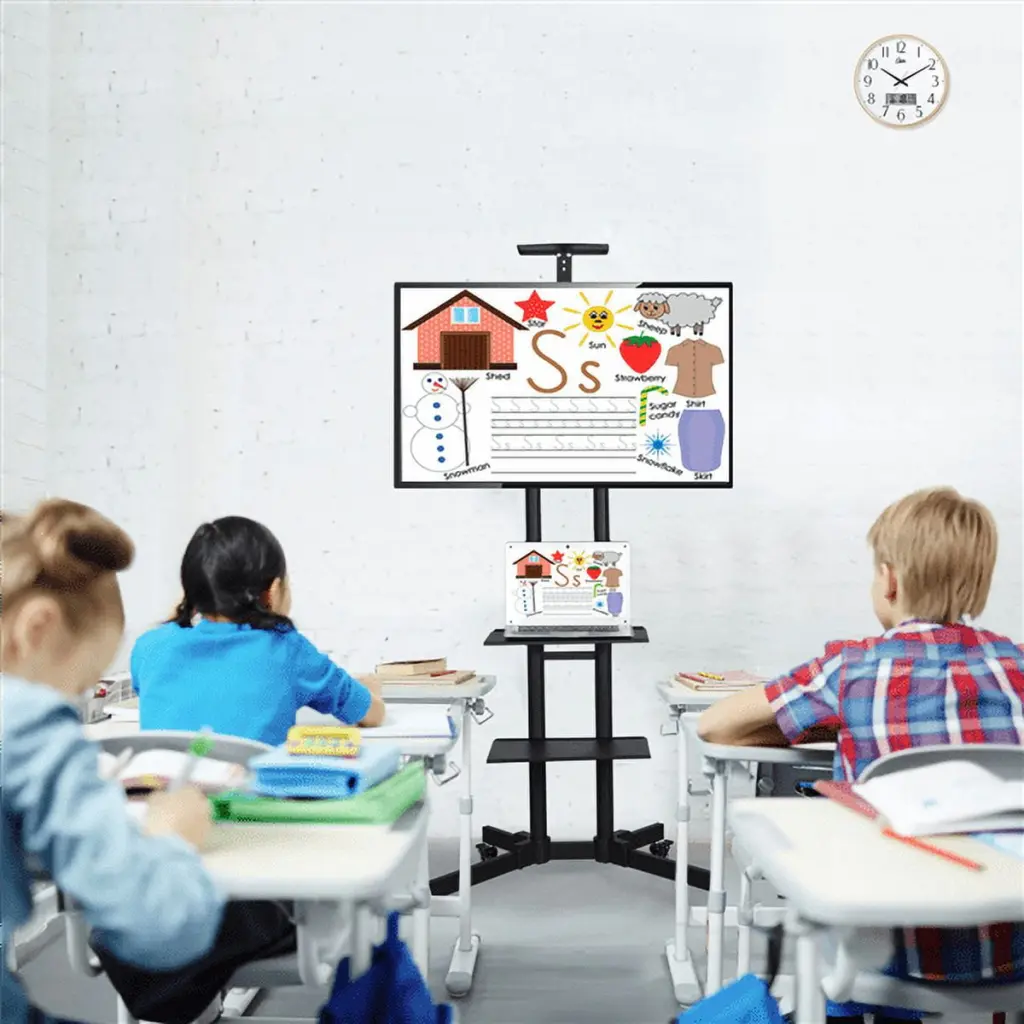 SmileMart 32-65 Inch Adjustable Rolling TV Stand Lockable Wheels and Shelves Black Smile Mart