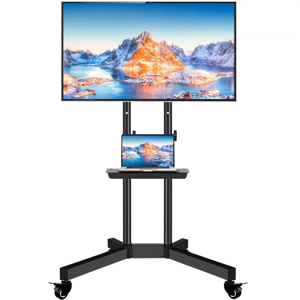 Black Mobile TV Stand Cart on Wheels 32 to 75 inch TVs Rolling Entertainment Center TVON
