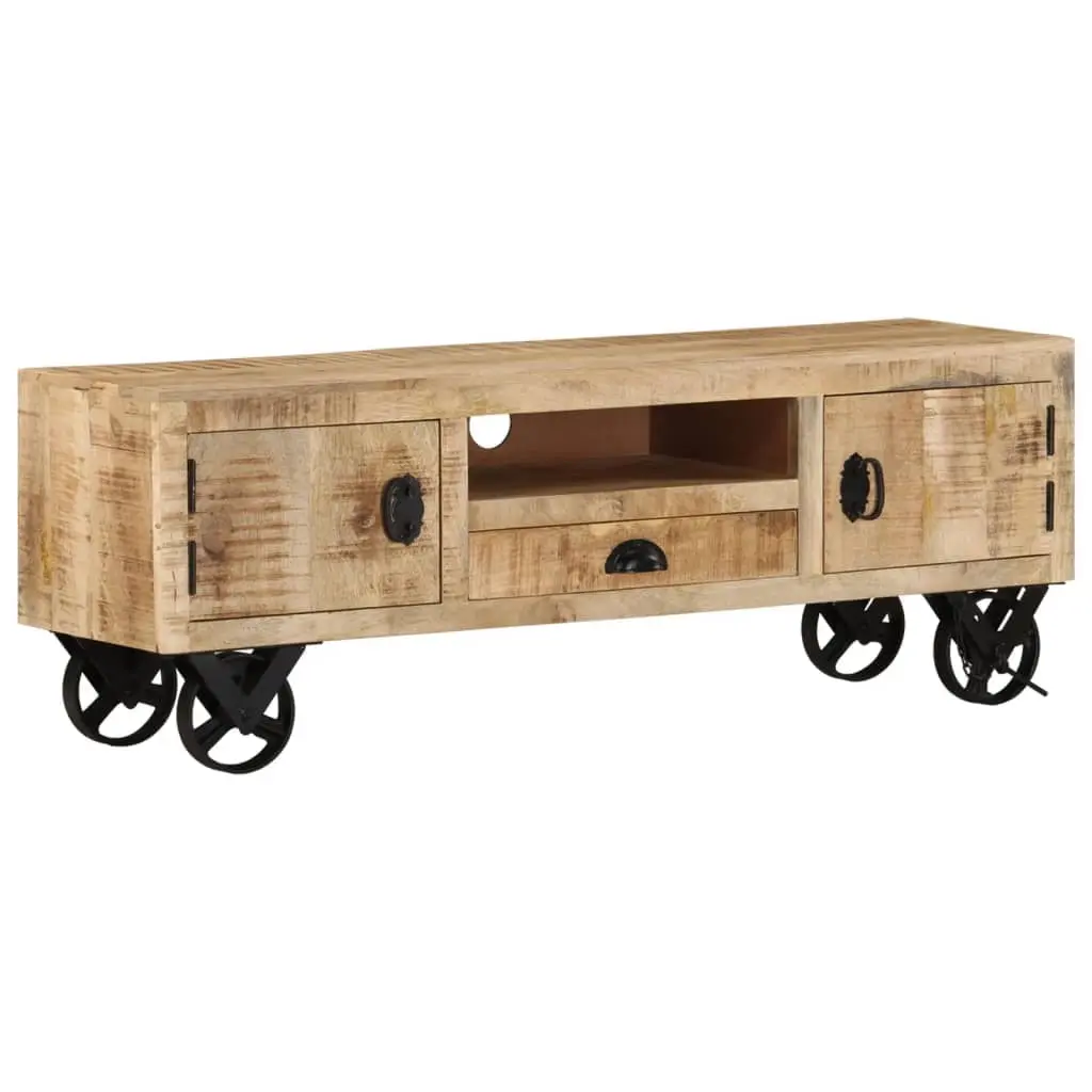 43.3 Inch Rough Mango Wood TV Stand Wheels vidaXL