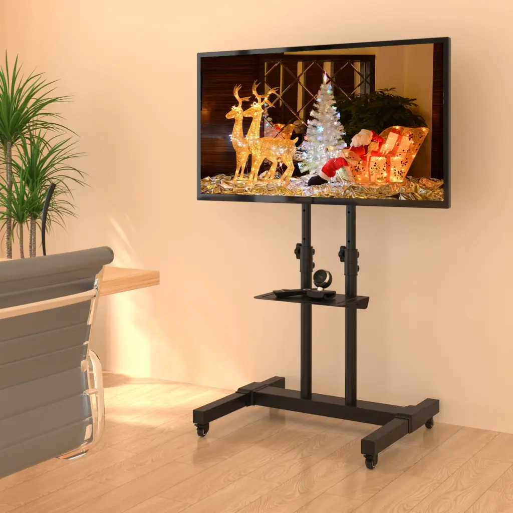 Modern Mobile TV Cart Wheels 75 Inch LCD LED Plasma Flat Panel YOMT