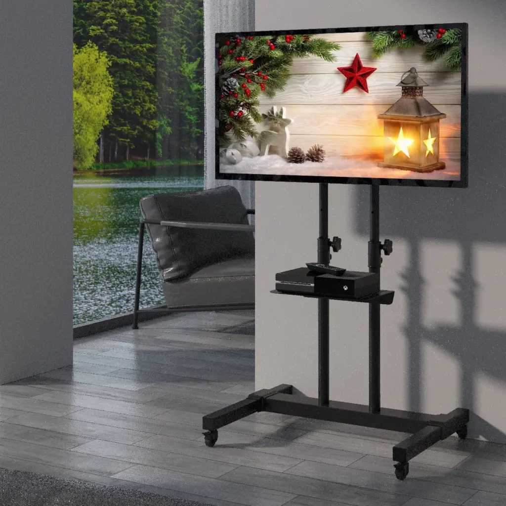 YOMT Modern Mobile TV Floor Stand 37 to 75 Inch TVs Metal Black