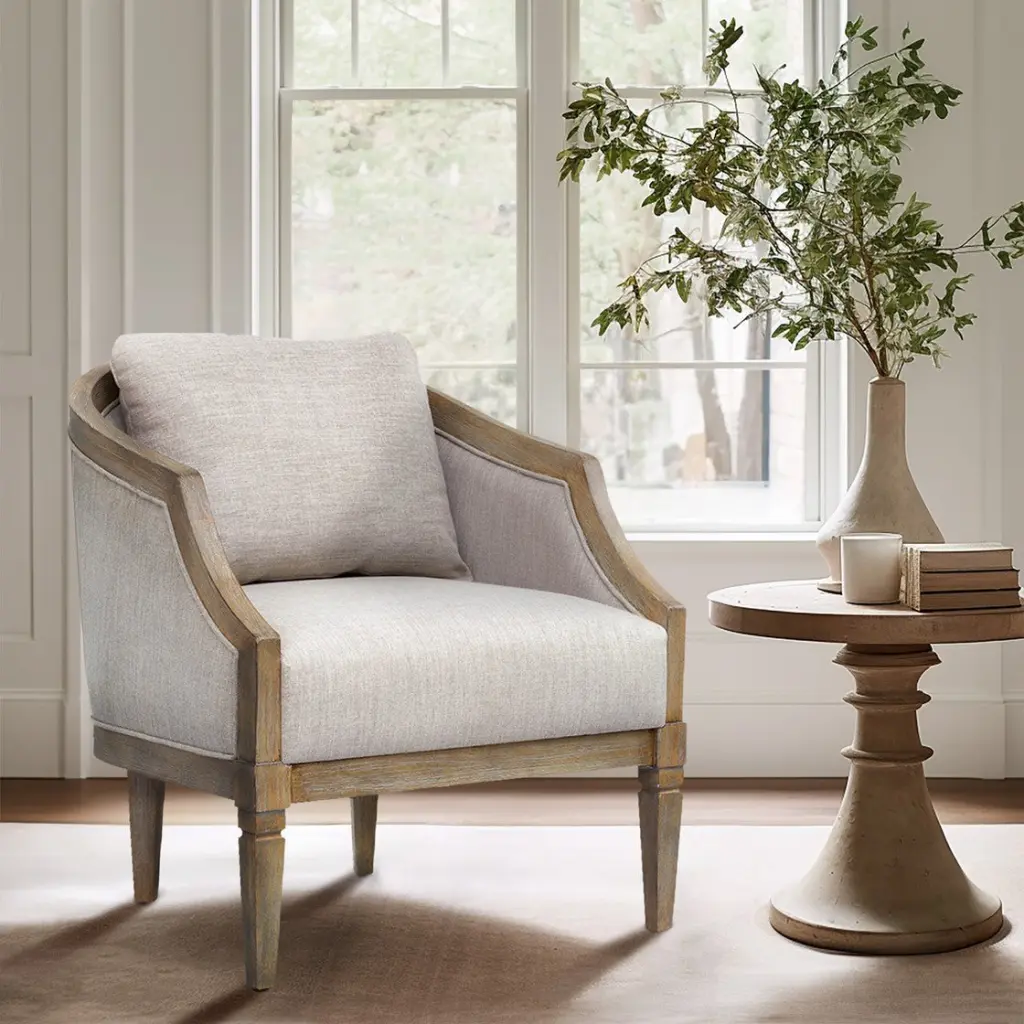 Accent Chair Beige Polyester Upholstered Comfortable Living Room Chair jla