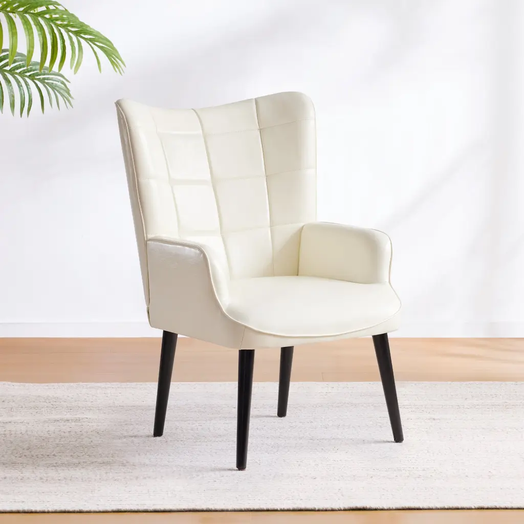 PU Leather Accent Chair Upholstered Living Room Chair Solid Wood Legs rnb
