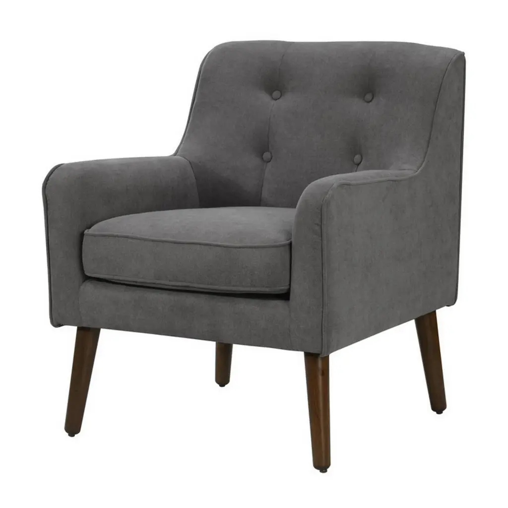 Kina 28 Inch Gray Button Tufted Accent Chair Angled Wood Legs royal hampton