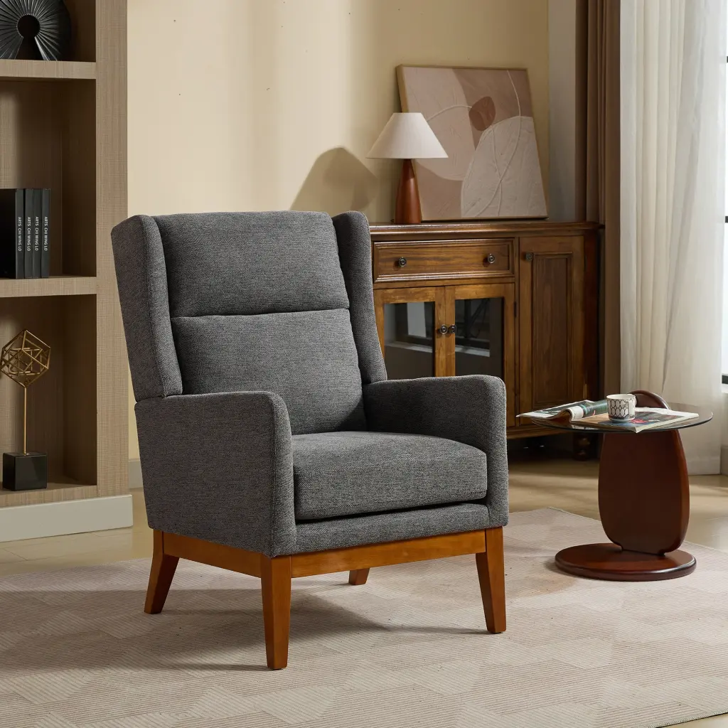 26.18 Inch Wide Modern Accent Chair Polyester Blend High Back Reading Chair w1852