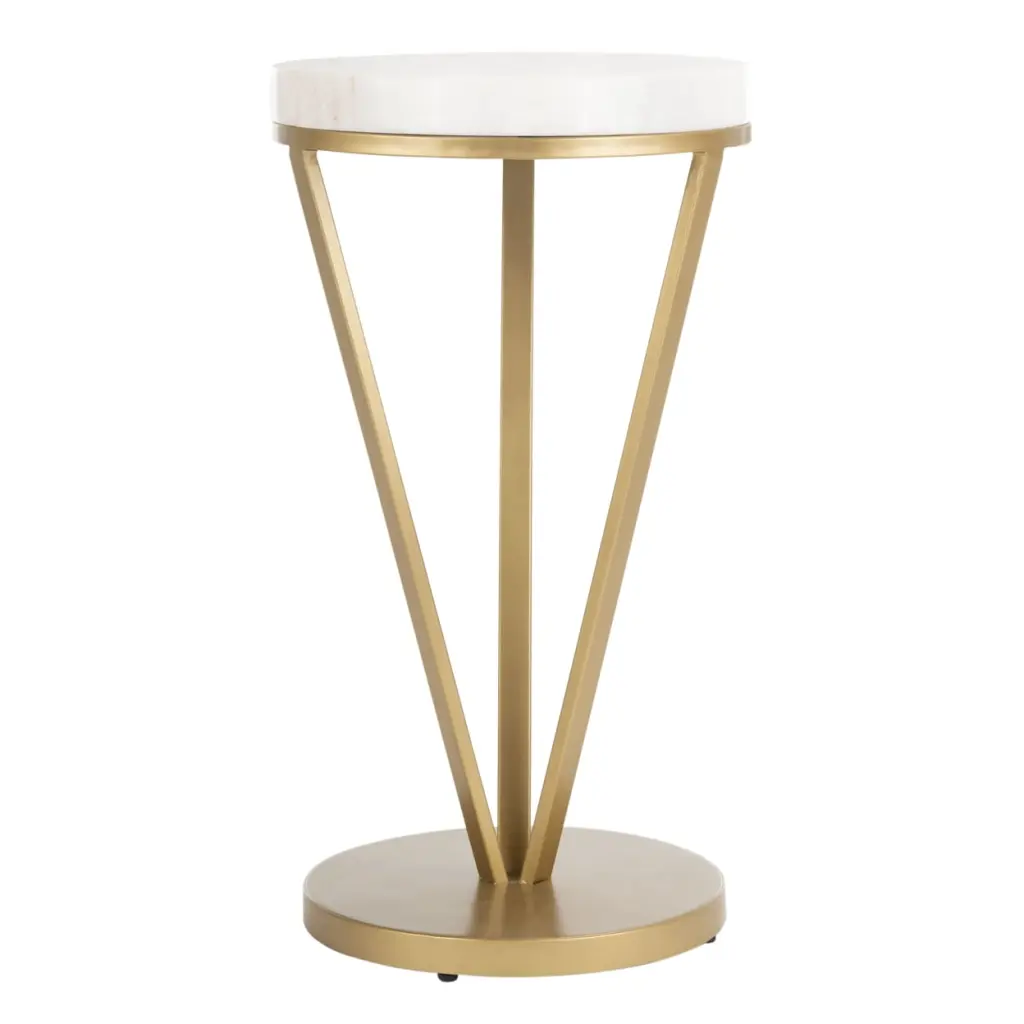 SAFAVIEH Theia Modern Glam Round 3-Leg Accent Table White Marble Gold Finish