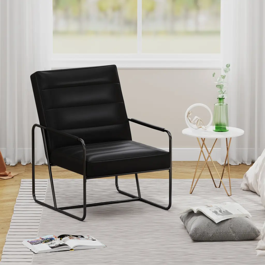 Modern Black Technical Leather Armchair Metal Frame Chic & Co huazhao furniture