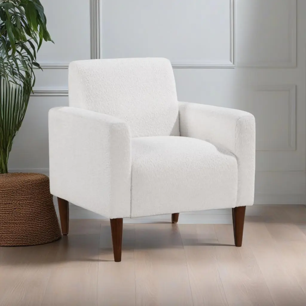Caius Modern Arm Chair White Foam Boucle Fabric Lounge Chair ridgecrest home