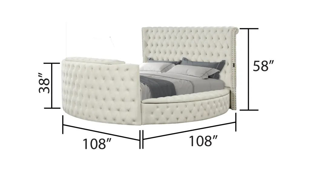Maya Modern Style Glass Tufted Queen Bed Cream Box Timber Frame galaxy home furnishings