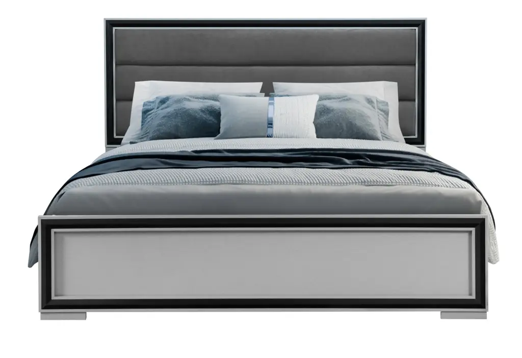 Adelaide Grey Black King Size Bed LED Lights Solid Timber MDF Frame luxe modern furniture