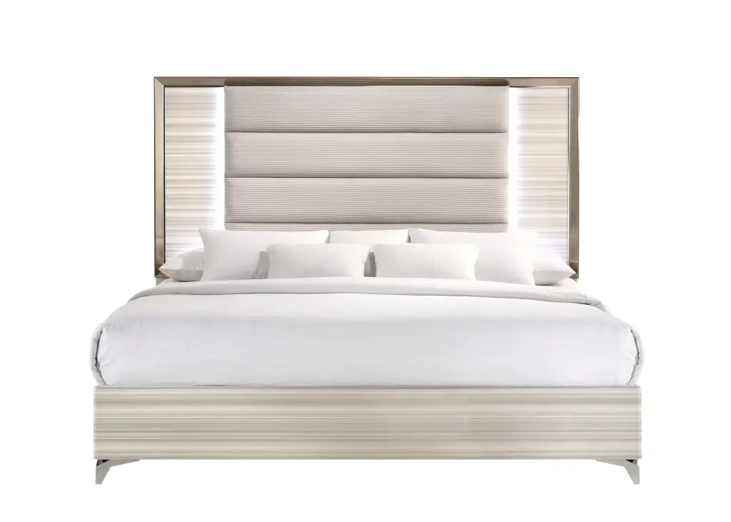 Star White King Size Bed LED Lights White Solid Timber MDF Frame luxe modern furniture