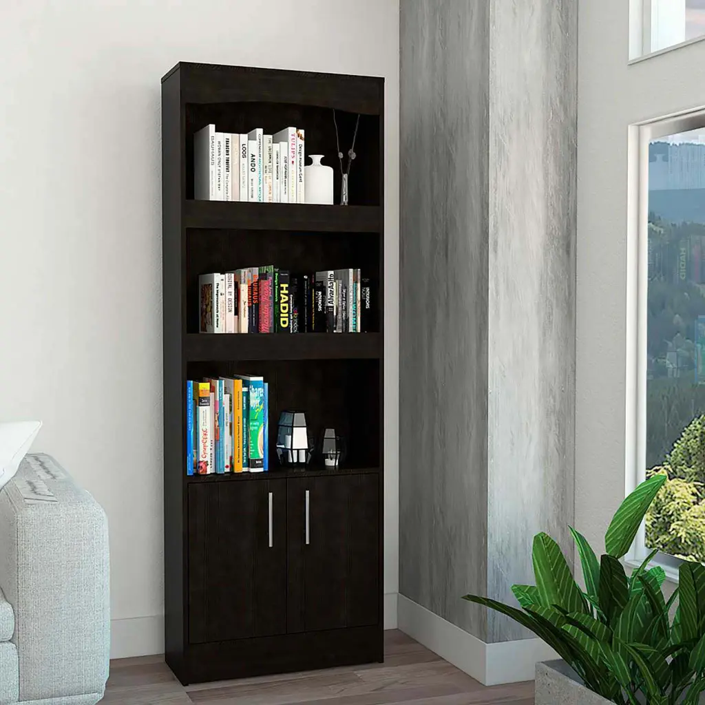 Shell Beach 1 Drawer 3 Shelf Bookcase Black Wengue Particle Board furniture max