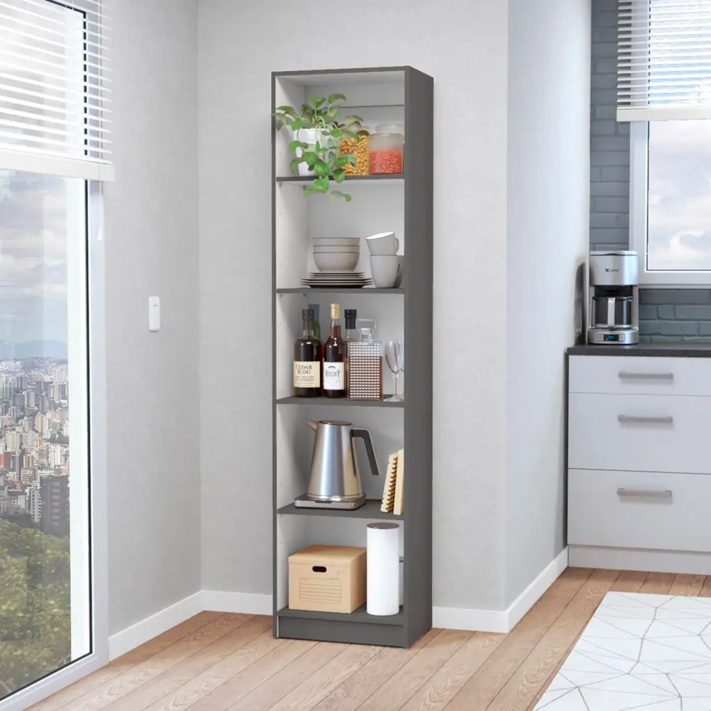 Sutton Slim Bookcase Modern 5 Shelf Design Vertical Storage Living Room Office rta mubles colombia