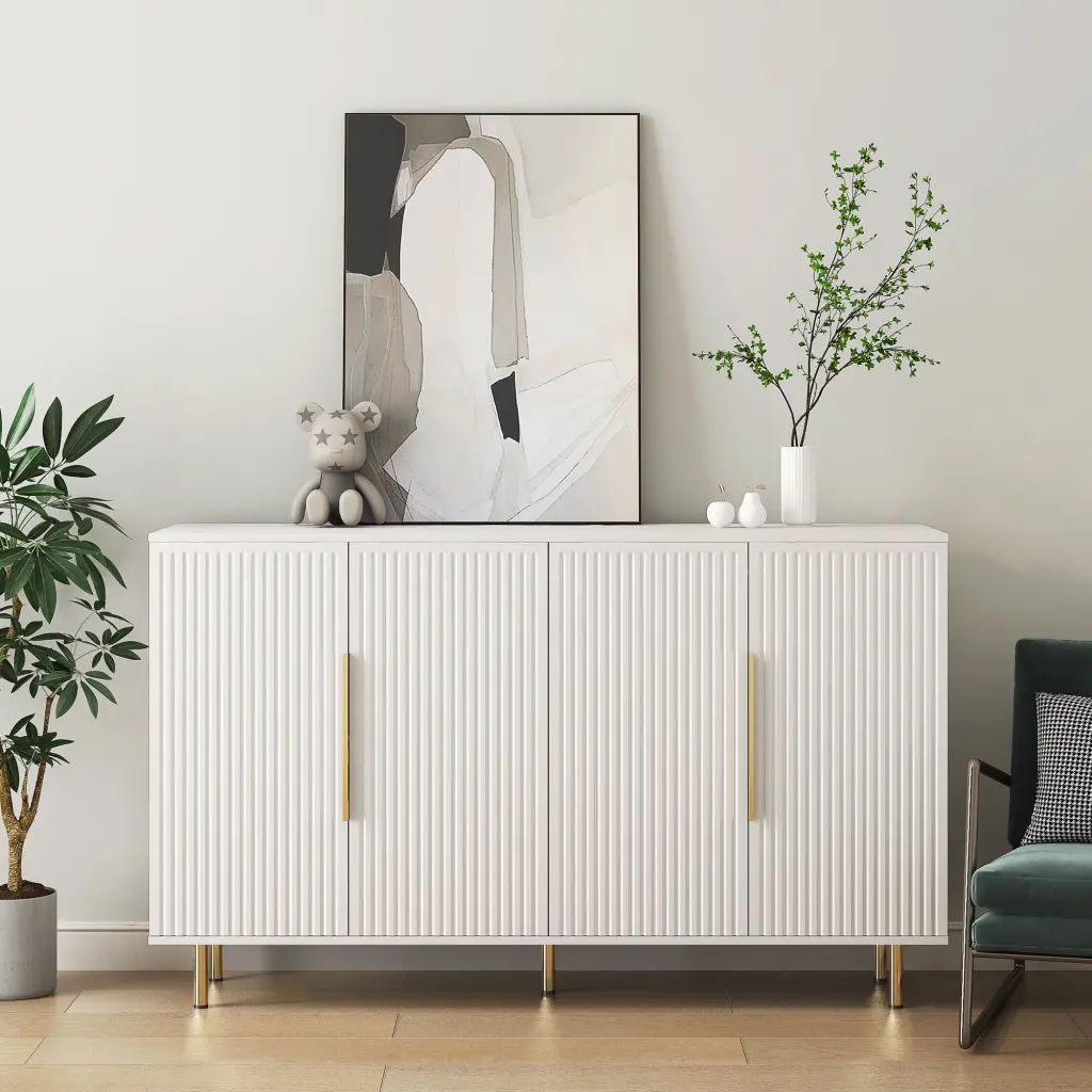 White Modern Buffet Cabinet Storage Fluted Sideboard Large Buffet dasenwood