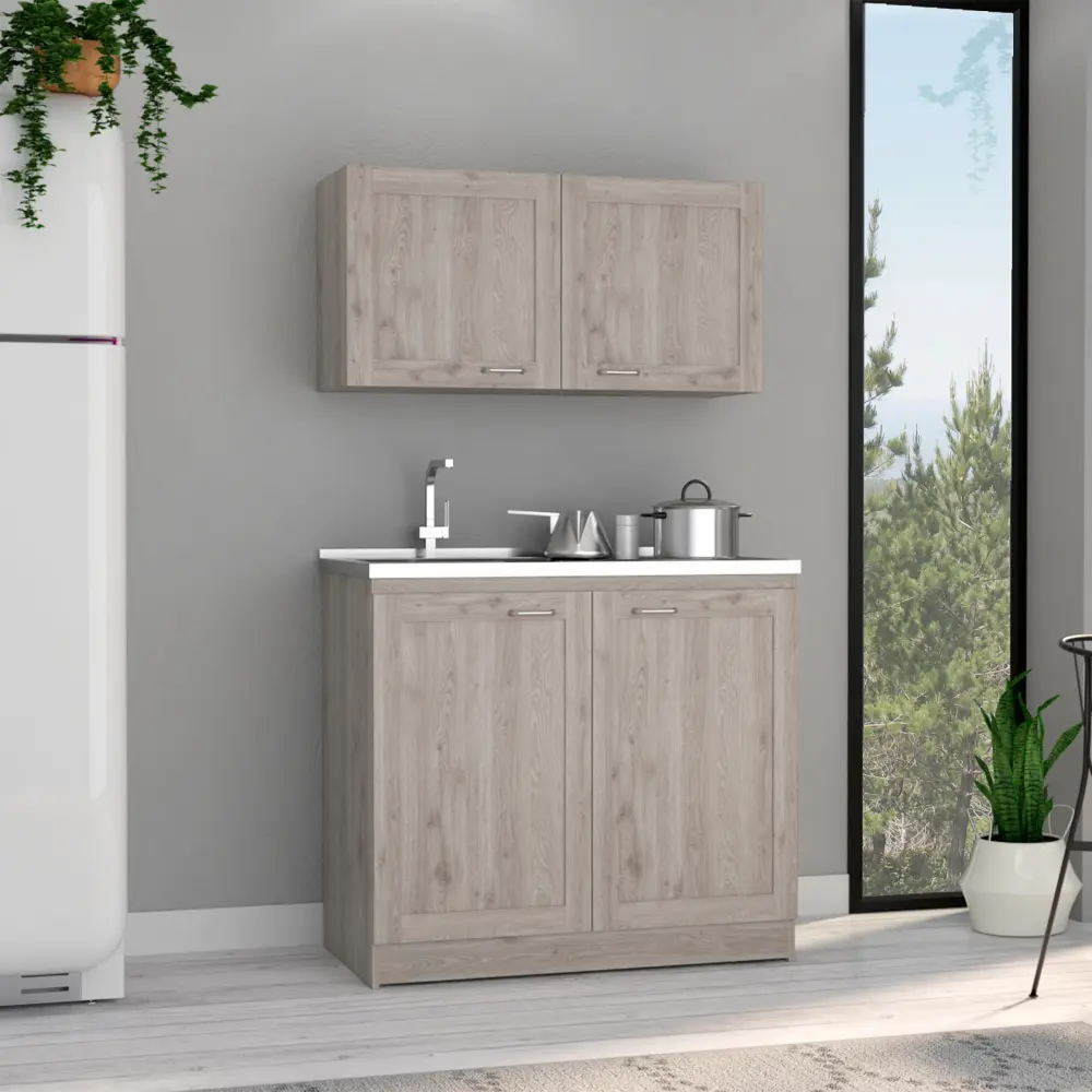 Zurich Cabinet Set Two Shelves Light Gray Particle Board tuhome