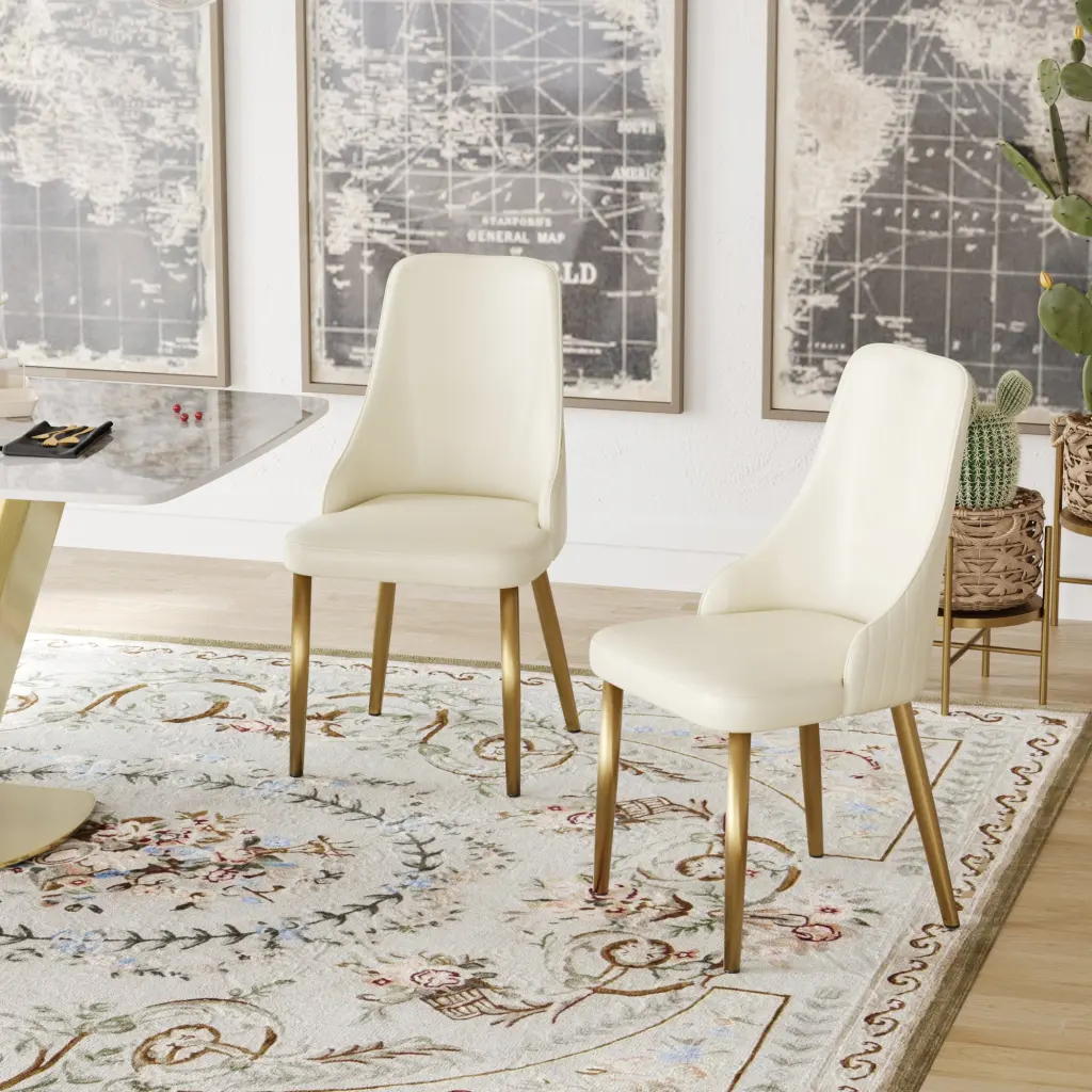 Modern PU Sponge Filled Dining Chair Solid Wood Metal Legs atunus