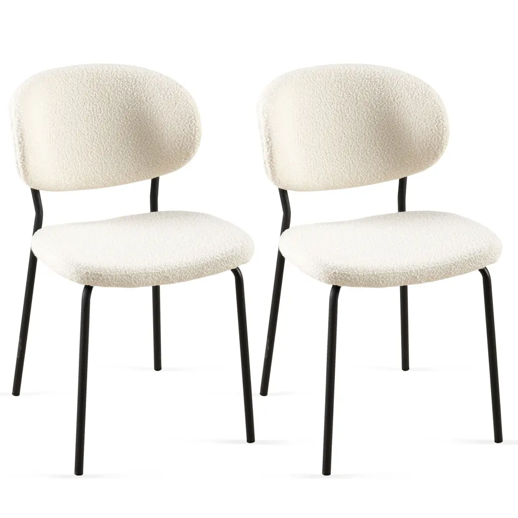 Beige Boucle Fabric Dining Chairs Set 2 Metal Legs Modern Kitchen Chairs bn smart home w1164