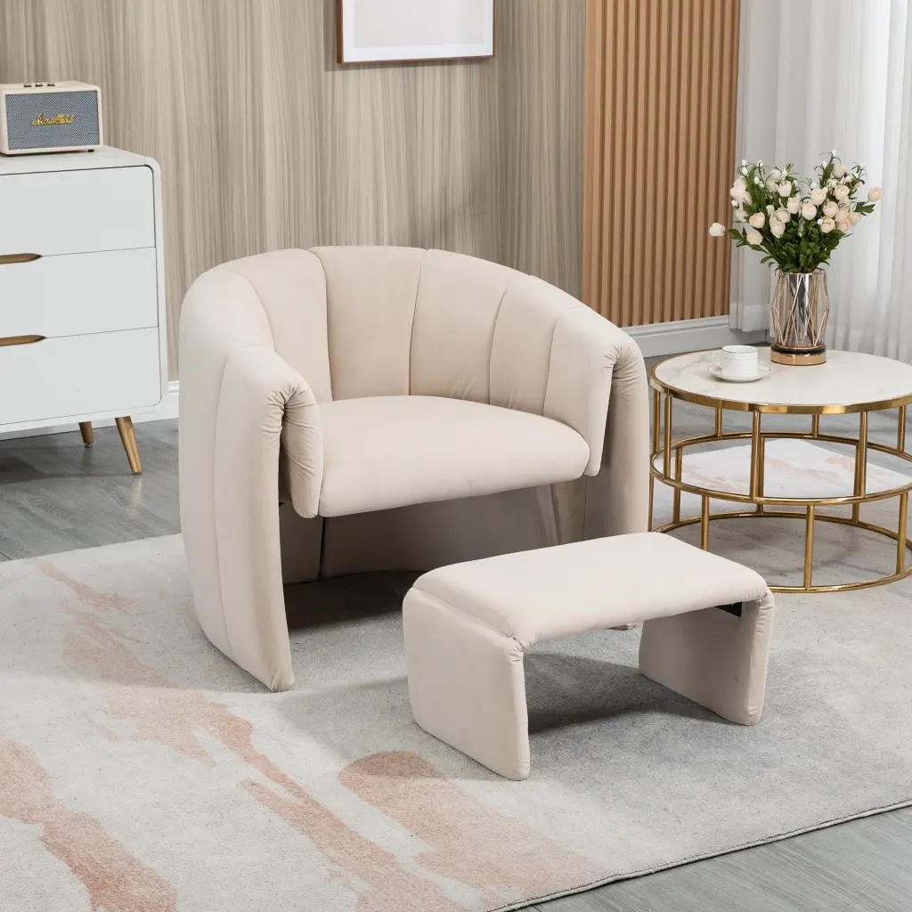 Coolmore Mid-Century Modern Accent Chair Matching Ottoman Barrel Design coolmore w-395