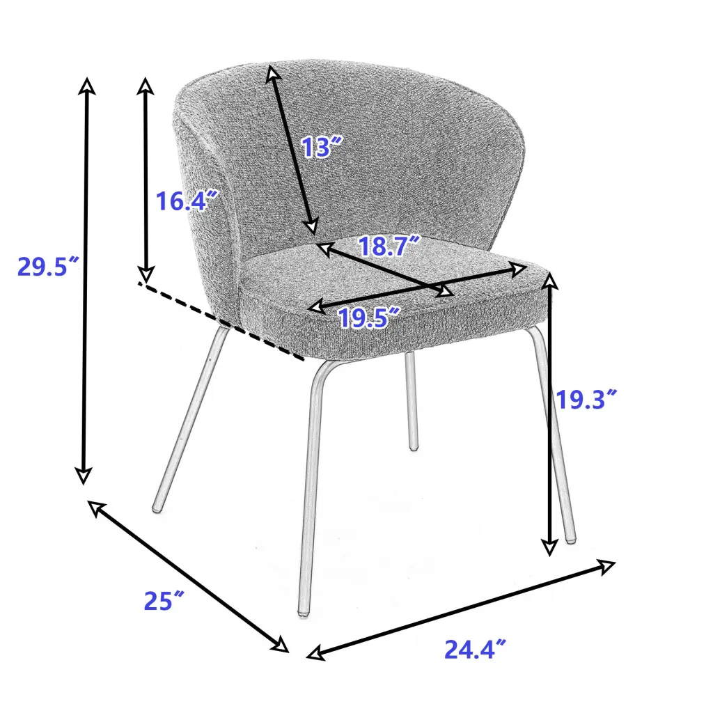 Set 2 Boucle Dining Chairs Black Metal Legs Ginger Color dg collection