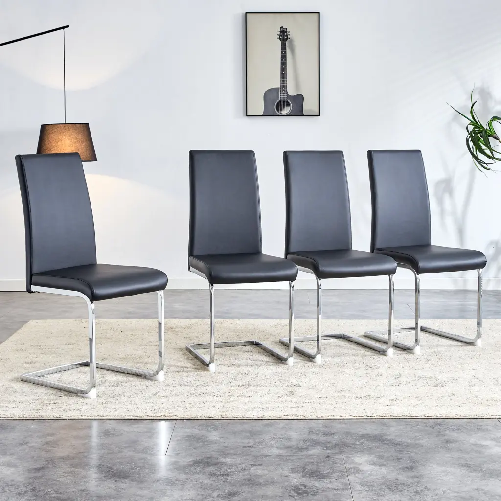 Modern Dining Chairs PU Faux Leather Backrest Cushioned Edge Set 4 droom w-1151