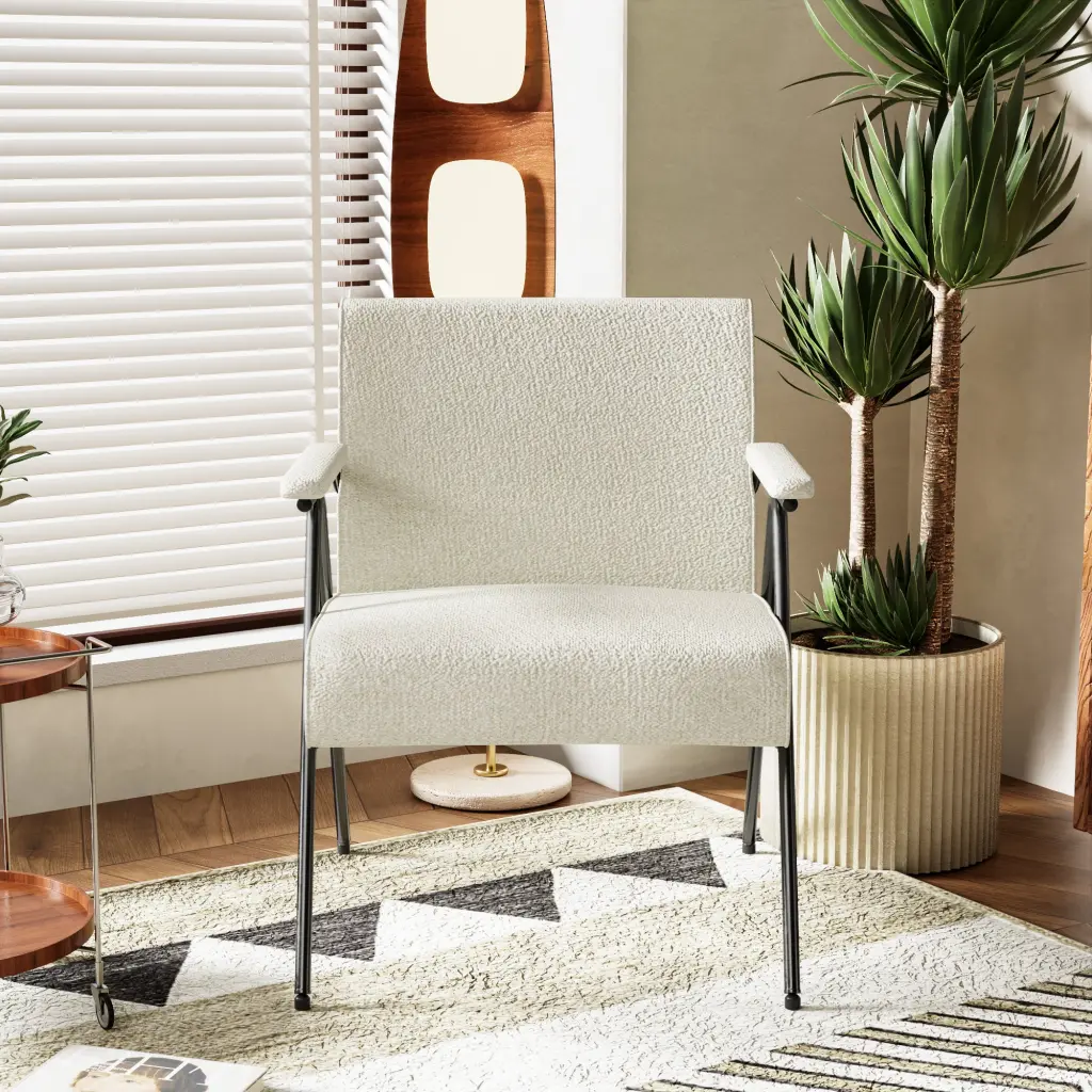 FX P91 WT Sofa Chair Modern White Accent Chair Metallic Frame Stylish Living Room Seating factoryx