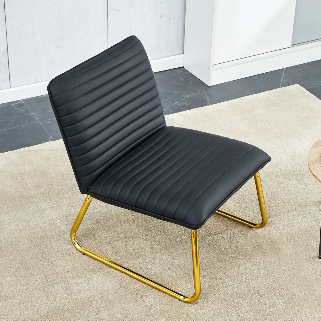 Black Minimalist Armless Sofa Chair PU Backrest And Golden Metal Legs furniture