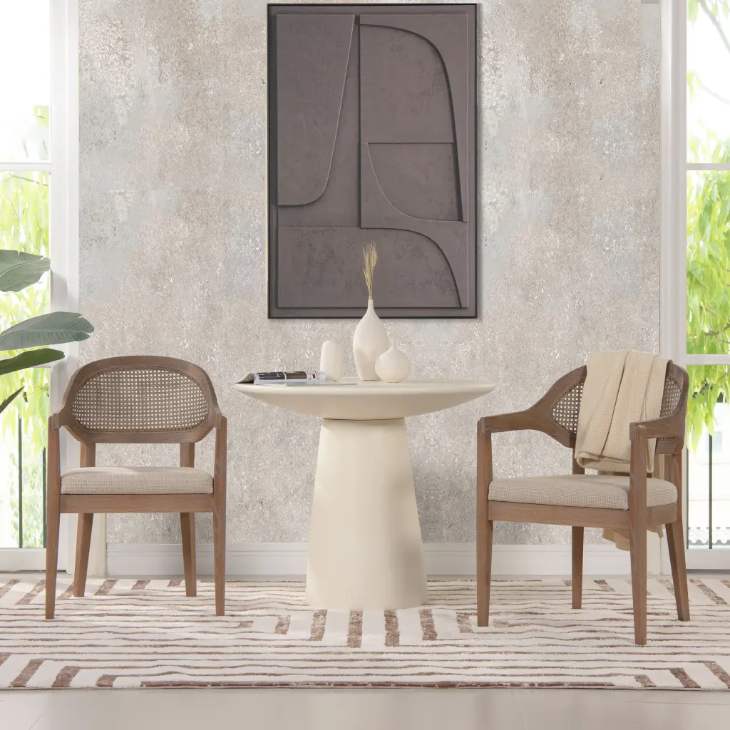 Americana Mid Century Modern Cane Back Dining Chair Taupe Beige Textured Upholstery jennifer taylor home
