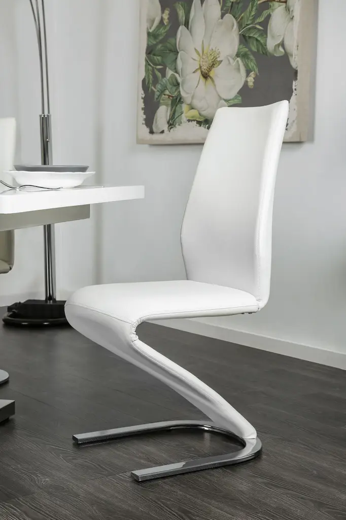 Contemporary Z Shaped Chair Base Set 2 Dining Chairs White Chrome kanepe