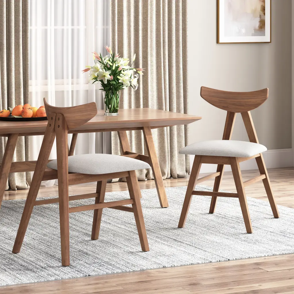 Vida Dining Chair Set 2 Light Beige Material Modern Kitchen or Dining Room nh-inmax