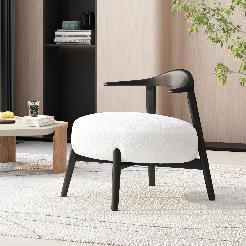 Modern White Birch Wood Accent Chair Bedroom nh-perfect home
