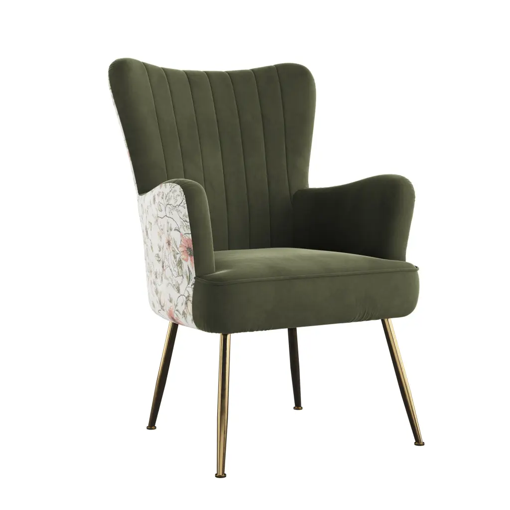 Amirra Green Accent Chair Green Foam Upholstered Solid Wood Modern Living Room Chair wallace - bay