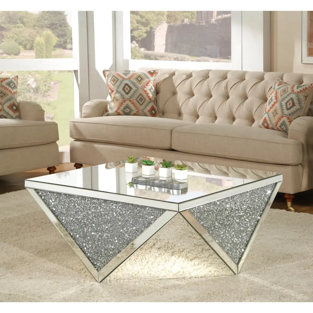 ACME Furniture Modern Black Glass 38 Square Mirrored Accent Coffee Table