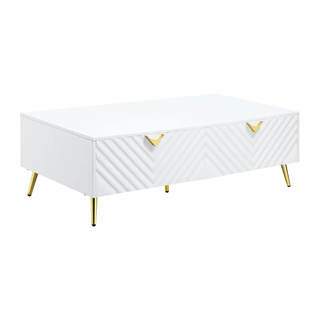 ACME Gaines Coffee Table White High Gloss Finish Acme Furniture