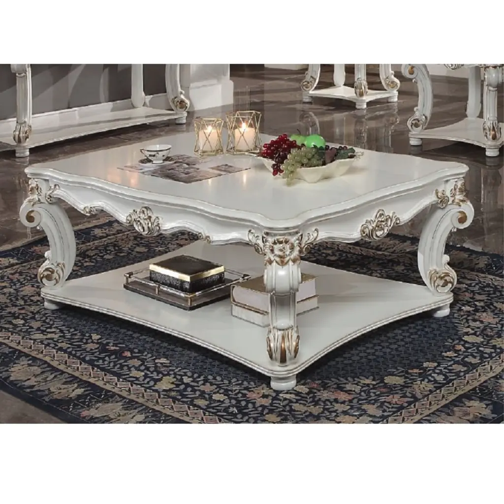 ACME Vendome Square Coffee Table Antique Pearl Finish Acme Furniture