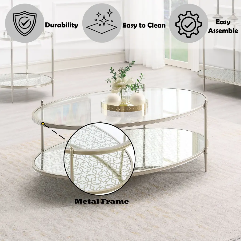 Zaba Coffee Table Glass Top Champagne Finish LV02755 acme onsite store