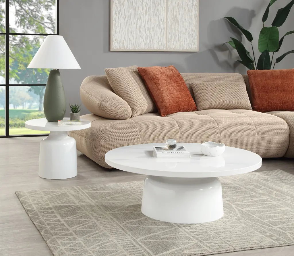 Zaid Coffee Table Engineering Marble White High Gloss Finish LV0422 acme onsite store