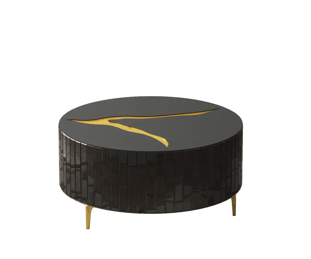 Timeless Black Modern Round Coffee Table Gold Accent Design Amazing Rugs