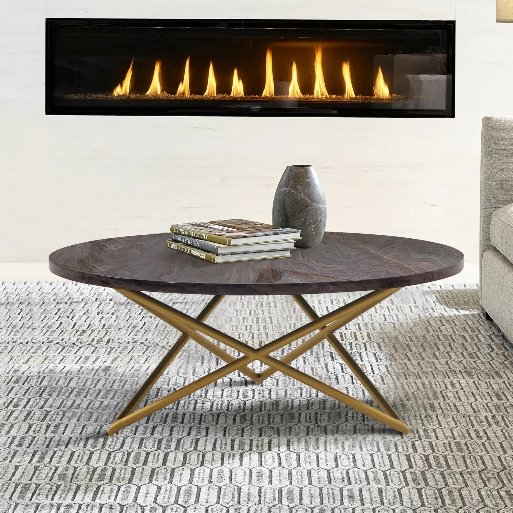Armen Living Atala Modern Wood Coffee Table Brushed Gold Legs