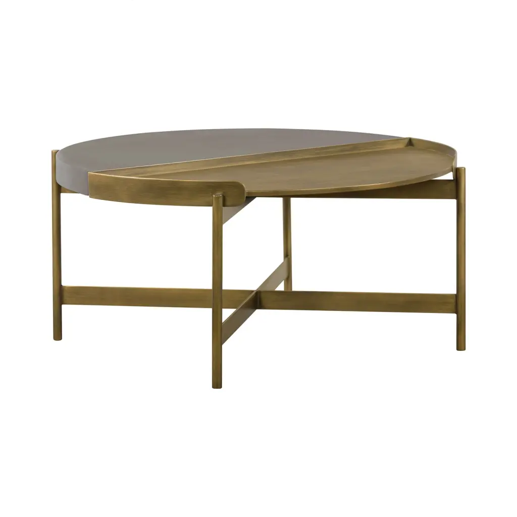 Armen Living Dua Modern Metal Concrete Coffee Table Antique Brass Gray