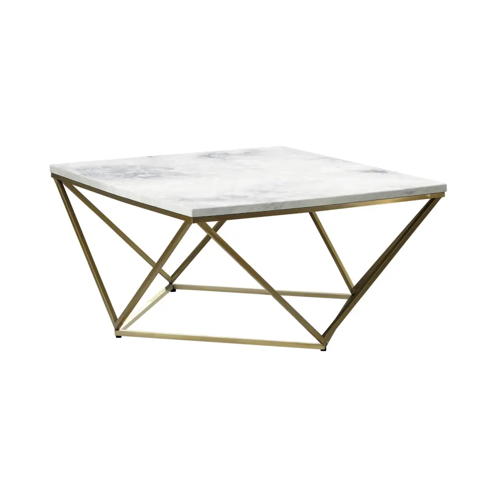 36 Inch Modern Square Coffee Table White Faux Marble Top Slender Gold Base Bed Bath & Beyond