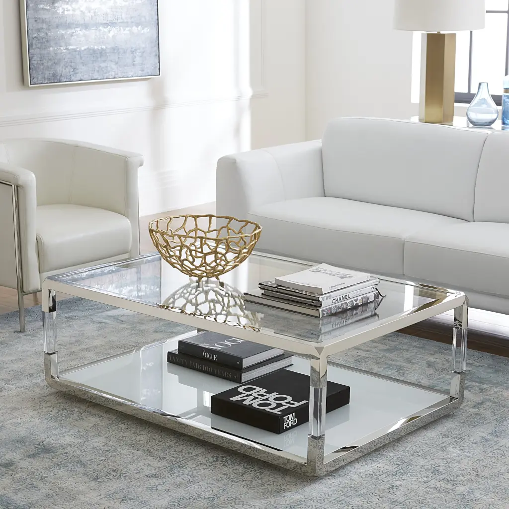 Jasper Coffee Table Acrylic White Glass Polished Stainless Steel Modern Design Bed Bath & Beyond