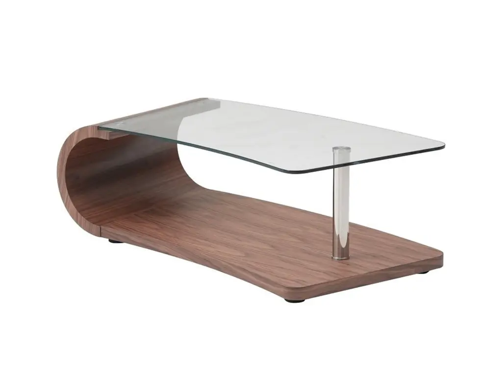 Grace 49 Wide Modern Walnut Veneer Coffee Table Tempered Glass Top ByAngel