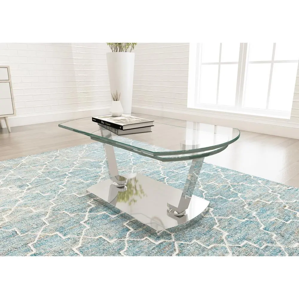Contemporary Glass Top Cocktail Table Clear Chintaly Imports