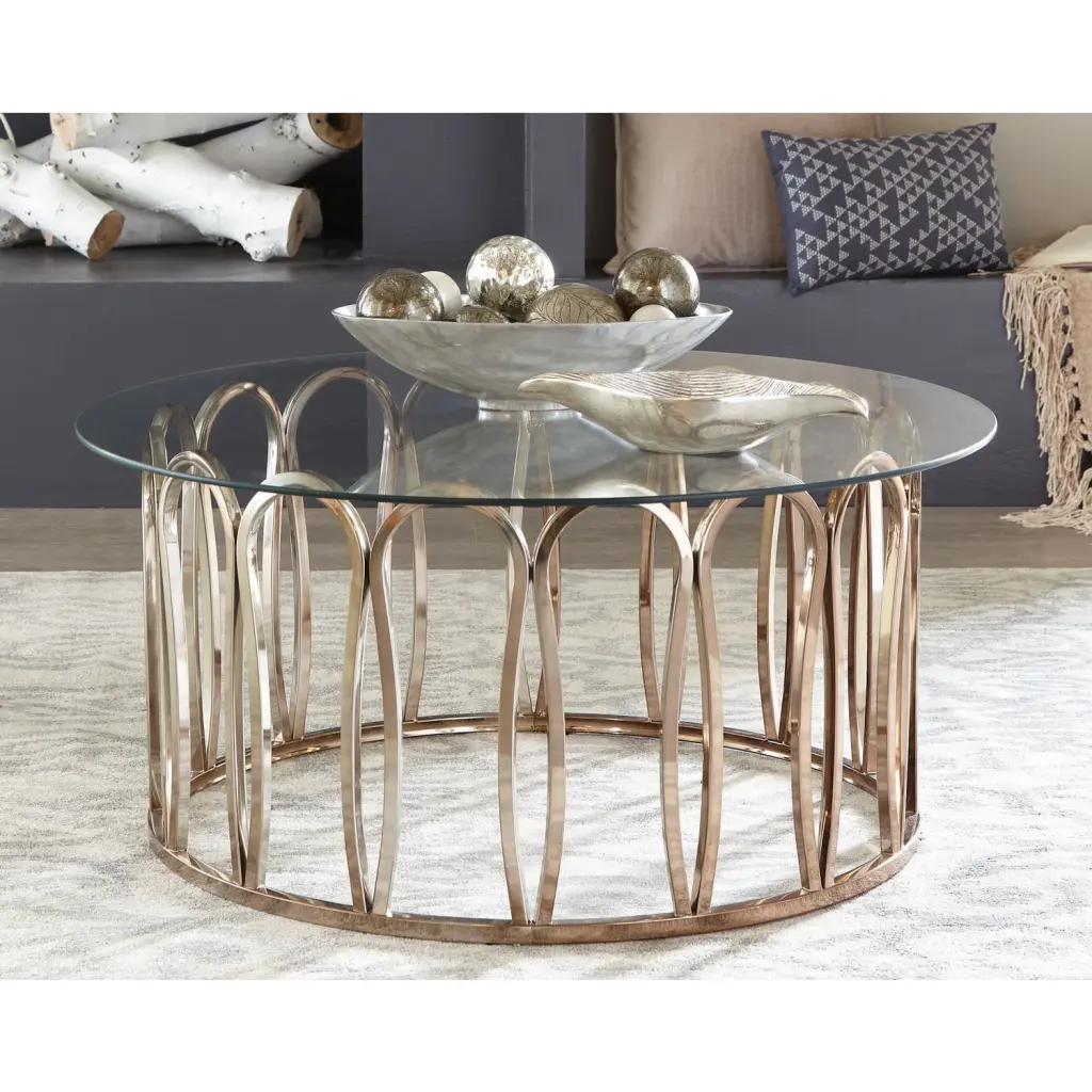Monett Round Coffee Table Chocolate Chrome and Clear Modern Living Room Coaster Company