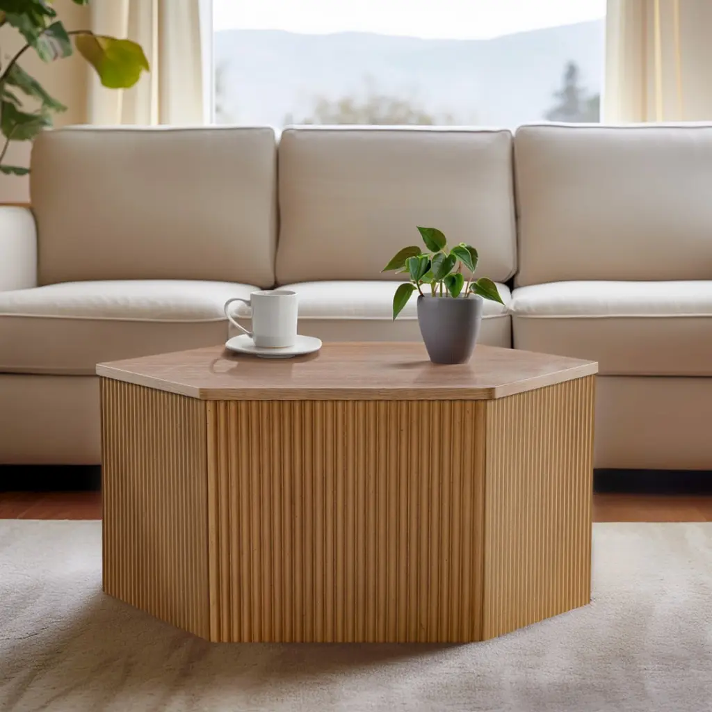 CoSoTower Fluted Hexagon Coffee Table Modern Geometric Living Room Centerpiece