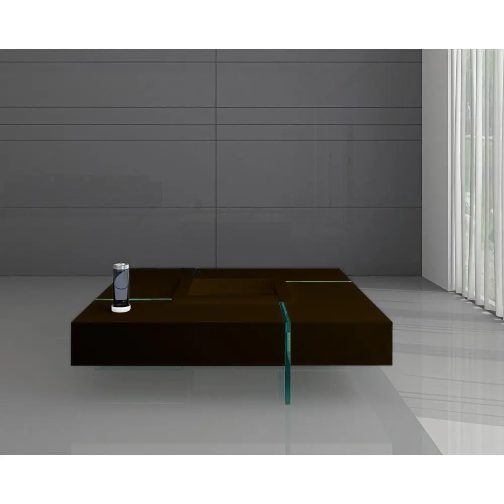 Wenge Top Coffee Table Center Tray and Glass Legs Modern Design Creative Images International