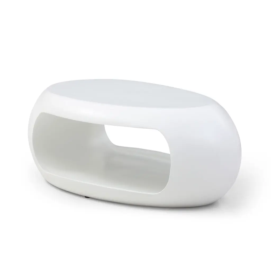DeeHome 39.37 Inch Oval Coffee Table Sturdy Fiberglass Table Living Room White