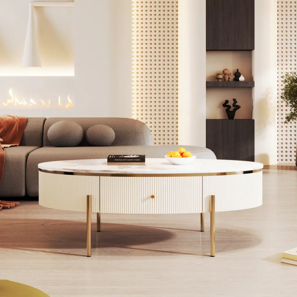 DeeHome Modern Oval Coffee Table 2 Large Drawers Storage