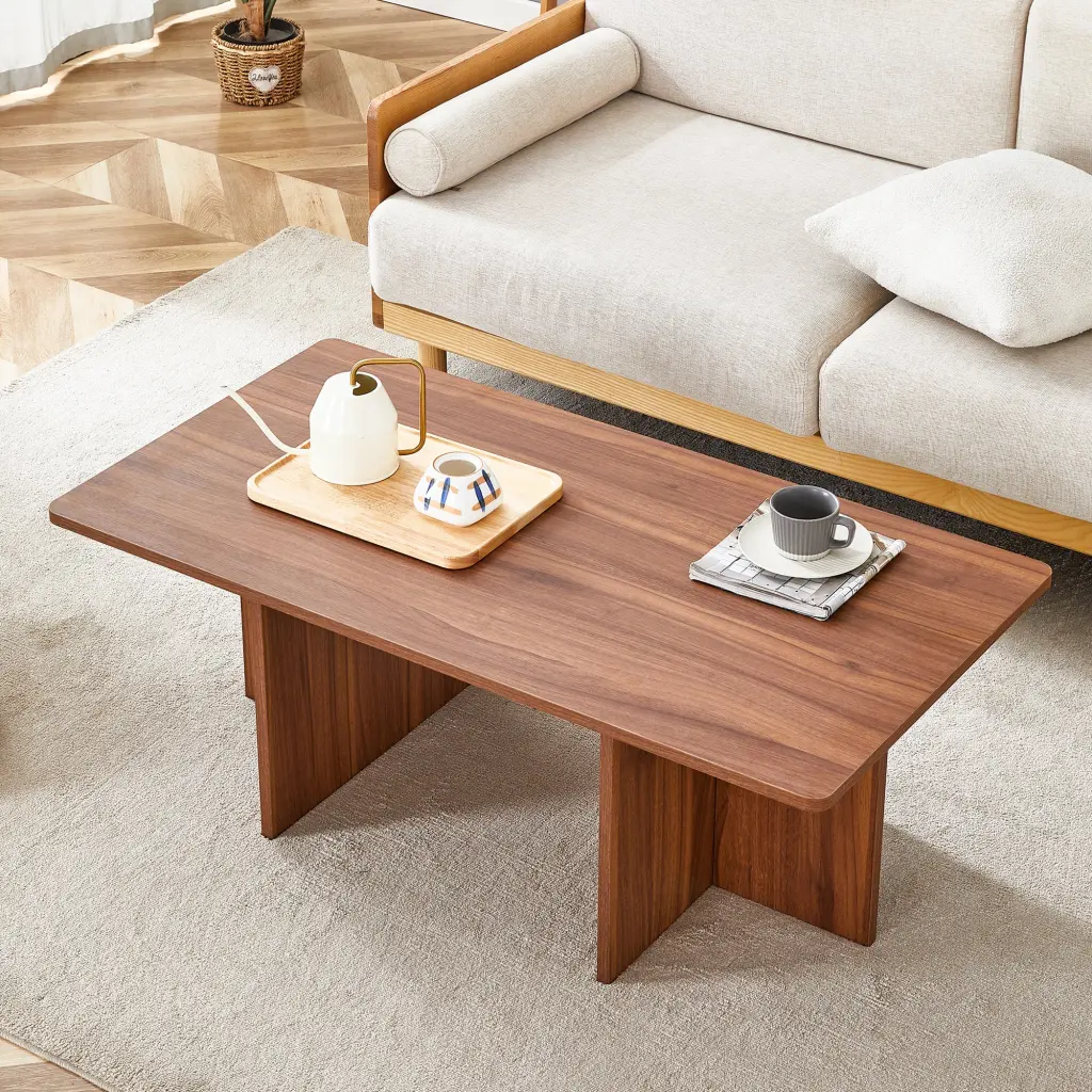 44.8 Inch Walnut Wood Grain MDF Coffee Table Modern Premium droom w-1151